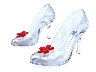Image showing Crystal women's shoes with high heels and red flowers