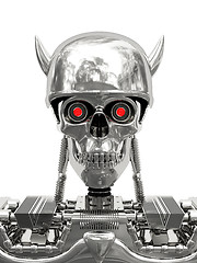 Image showing Metallic cyborg in helmet with horns
