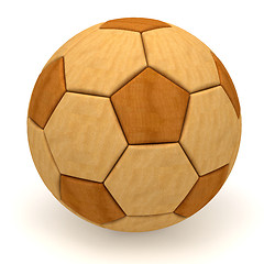 Image showing Wooden soccer ball on white