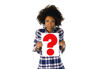 Image showing Woman holding question mark