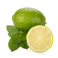 Image showing Fresh limes, mint leaves