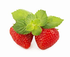 Image showing Fresh strawberry, mint sheets