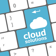 Image showing cloud solution words concept on blue button of the keyboard