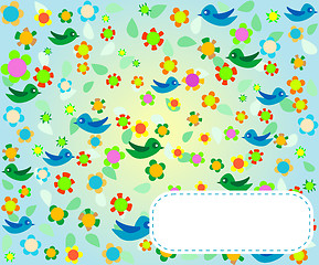 Image showing Seamless pattern with flowers and birds. Floral background