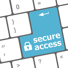 Image showing secure access, close up view on conceptual keyboard, Security blue key