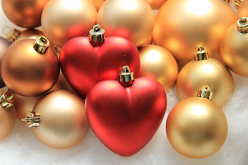 Image showing red heart shaped christmas ornaments