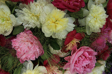 Image showing Yellow/white and pink peony wedding arrangement