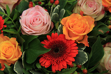 Image showing Roses and gerberas in a wedding arrangement