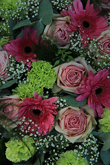 Image showing Pink and green wedding flowers