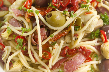 Image showing Mediterranean Salami Spaghetti