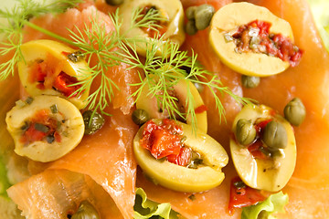 Image showing Olives On Salmon