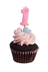 Image showing Mini cupcake with number one candle