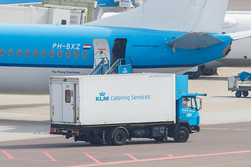 Image showing AMSTERDAM - SEPTEMBER 6: KLM plane is being loaded at Schiphol A