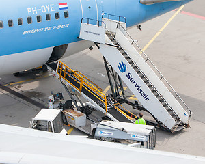 Image showing AMSTERDAM - SEPTEMBER 6: KLM plane is being loaded at Schiphol A