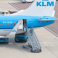 Image showing AMSTERDAM - SEPTEMBER 6: KLM plane is being loaded at Schiphol A