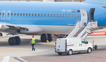 Image showing AMSTERDAM - SEPTEMBER 6: KLM plane is being inspected at Schipho