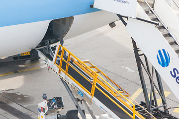 Image showing AMSTERDAM - SEPTEMBER 6: KLM plane is being loaded at Schiphol A