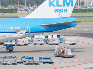 Image showing AMSTERDAM - SEPTEMBER 6: KLM plane is being loaded at Schiphol A