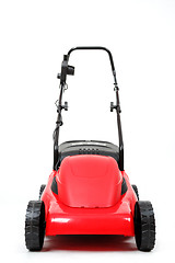 Image showing new red lawnmower on white background