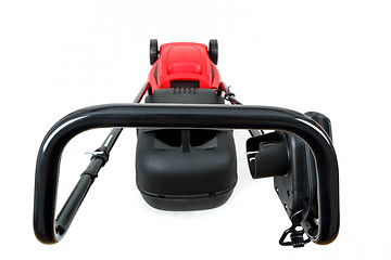 Image showing new red lawnmower on white background