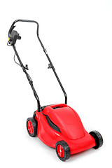 Image showing new red lawnmower on white background