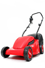 Image showing new red lawnmower on white background