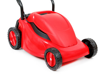 Image showing new red lawnmower on white background