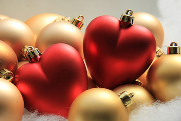 Image showing red heart shaped christmas ornaments