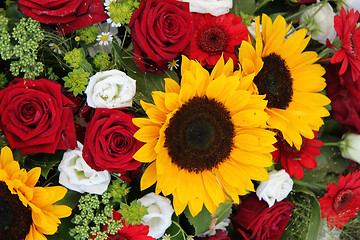 Image showing Sunflowers and roses