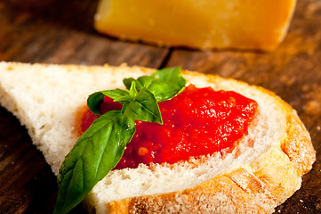 Image showing Italian fresh tomato and basil bruschetta