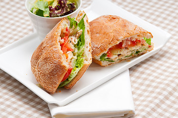 Image showing ciabatta panini sandwich with chicken and tomato