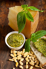Image showing Italian basil pesto bruschetta ingredients