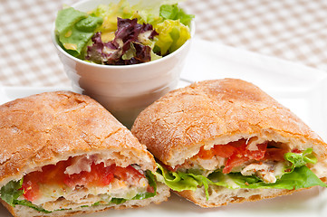 Image showing ciabatta panini sandwich with chicken and tomato