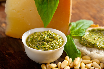 Image showing Italian basil pesto bruschetta ingredients