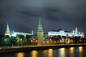 Image showing kremlin from river at night in Moscow