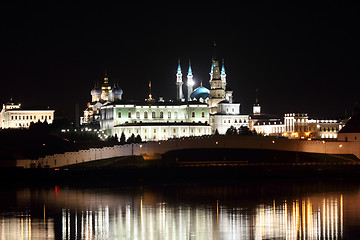 Image showing night view on kazan kremlin with reflection in river