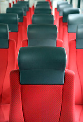 Image showing rows of red seats in train