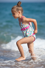 Image showing Little five year old girl at the beach