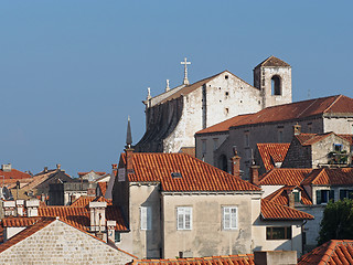 Image showing Cathedral in the historic town Dubrovnik amongst tiled roof, Cro