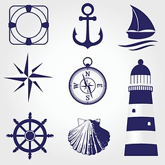 Image showing Set of vintage nautical labels, icons and design elements