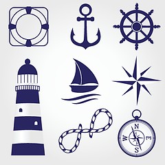 Image showing Set of vintage nautical labels, icons and design elements