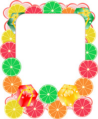 Image showing fruit banners, gift box, christmas card