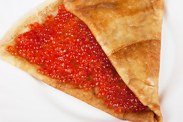 Image showing Pancake with red caviar