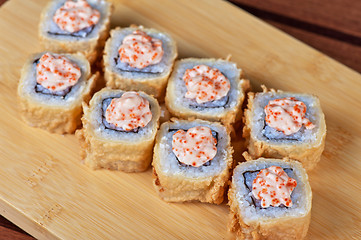 Image showing cream cheese and tobico sushi roll