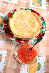 Image showing red caviar in a plate with the spoon