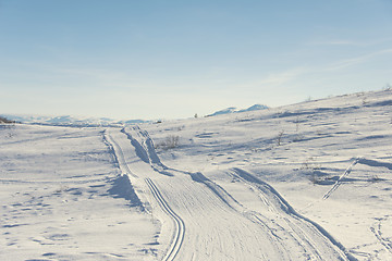 Image showing Ski trails in mountains