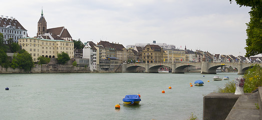 Image showing Rhine river and Mittlere brucke bridge, Basel