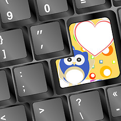 Image showing owl on computer keyboard key with love hearts