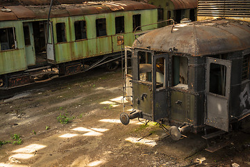 Image showing Cargo trains in old train depot