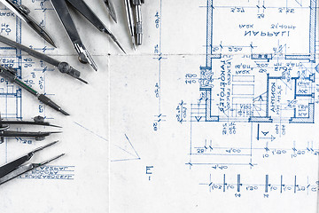 Image showing Construction plans with accessories